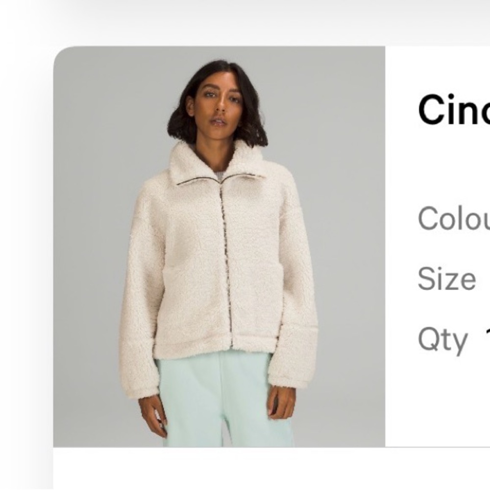 Lululemon Cinchable Fleece Zip - size 6 - White Opal